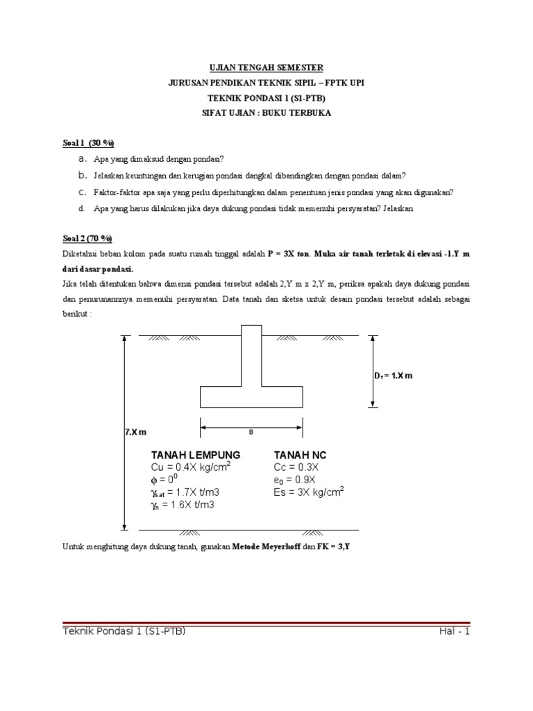 Contoh Soal Dan Jawaban Daya Dukung Pondasi Dangkal