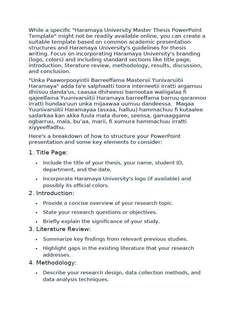 Haramaya University Thesis Presentation Guide | PDF | Methodology