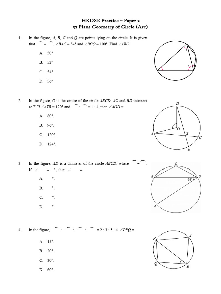 HKDSE Plane Geometry Practice Test | PDF | Circle | Elementary Geometry
