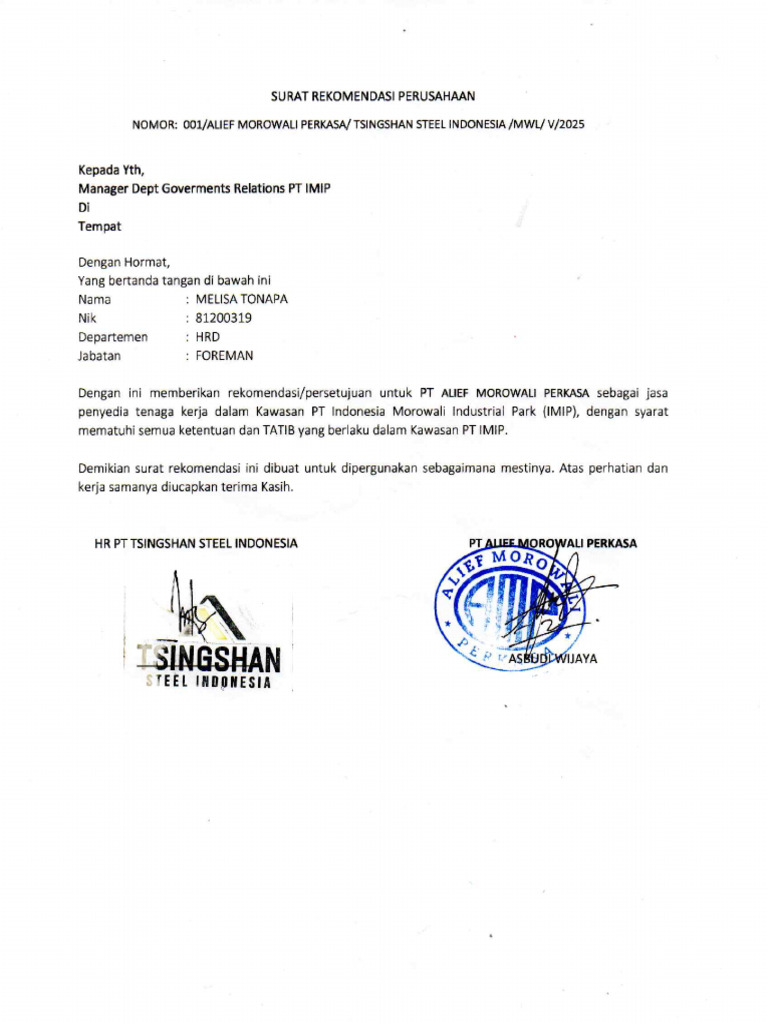 Surat Rekomendasi Tenant | PDF