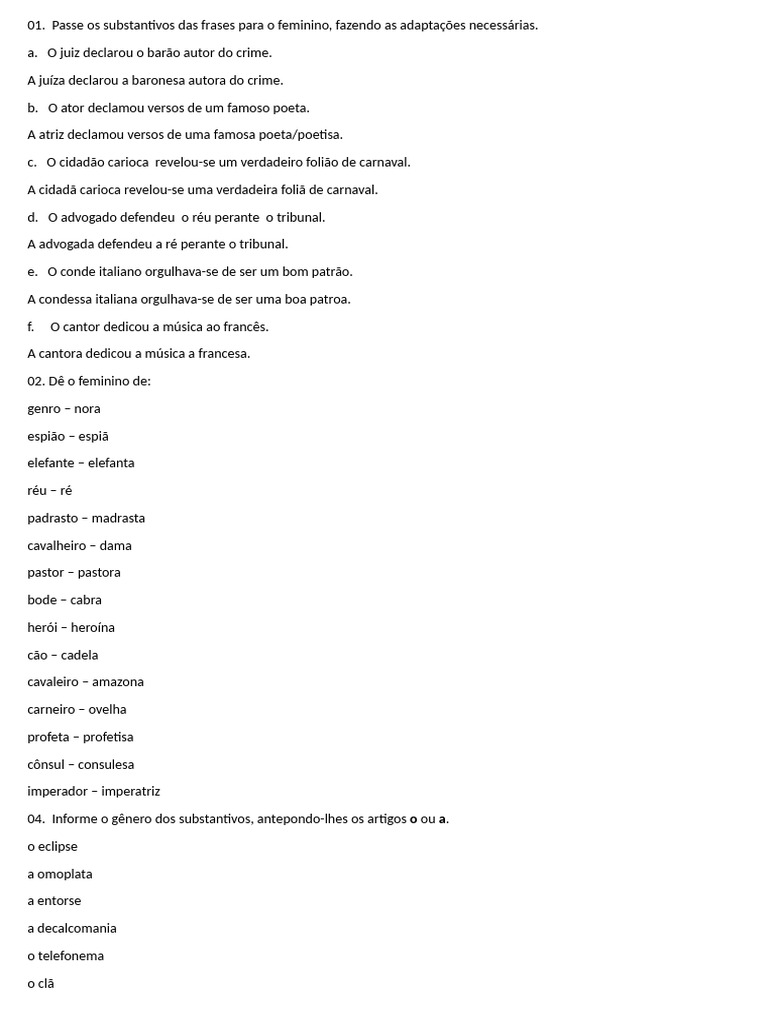 Exercícios de Flexão de Substantivos 6º Ano | PDF | Plural | Linguística
