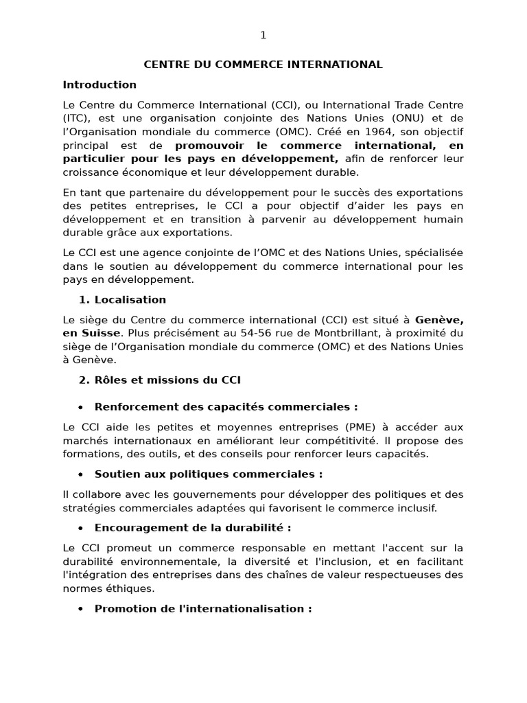 Rôle du Centre du Commerce International | PDF | Développement ...