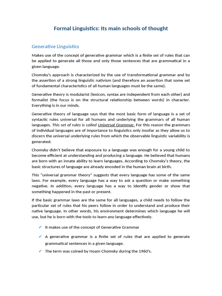Overview of Formal Linguistics Schools | PDF | Linguistics | Grammar