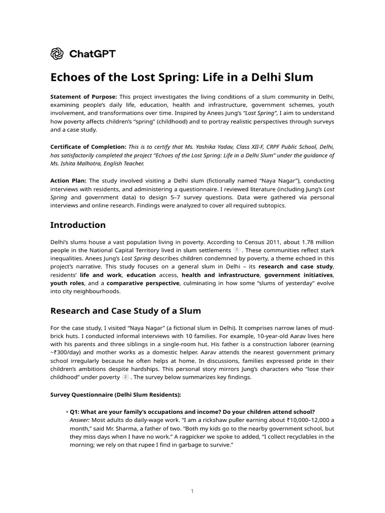 Echoes of The Lost Spring - Life in A Delhi Slum | PDF | Slum