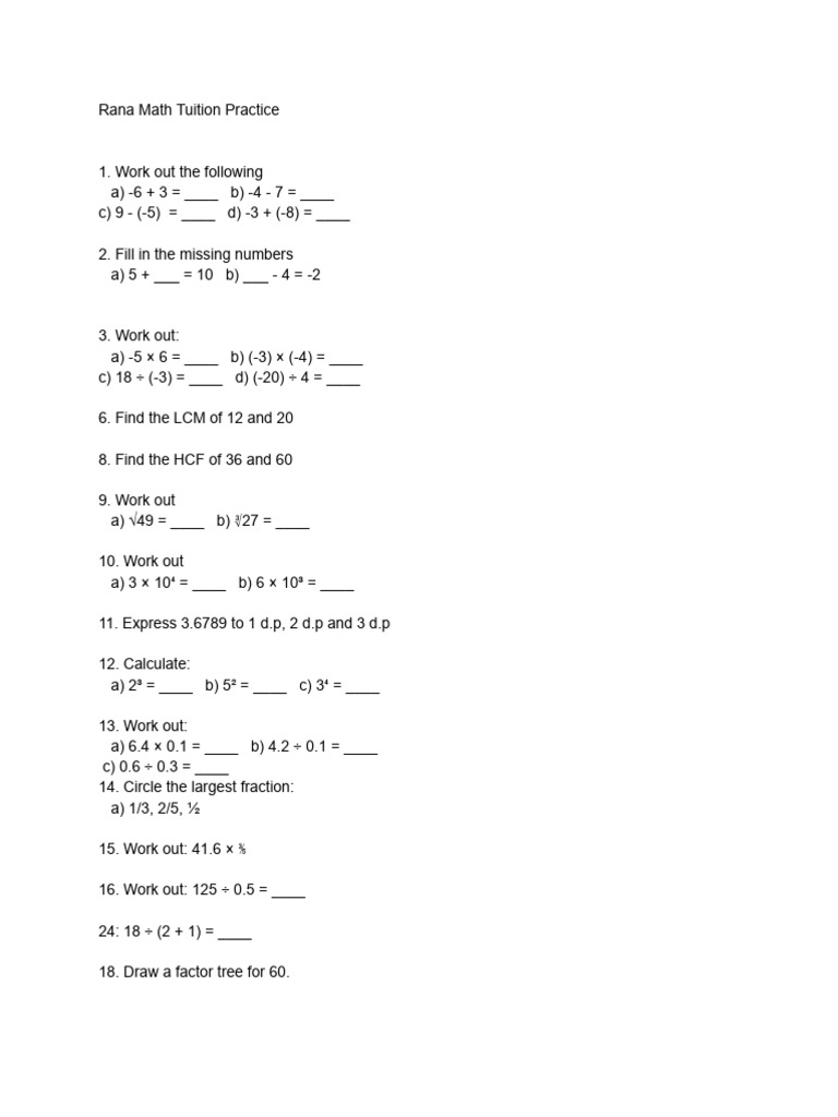 Rana Math Tuition Practice | PDF
