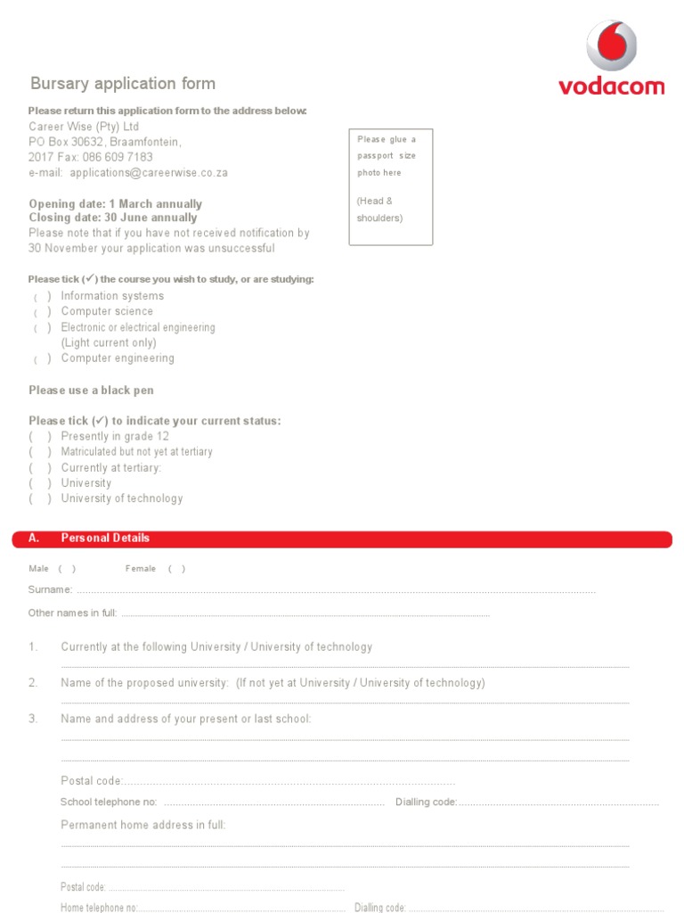 Vodacom Bursary Application Form 2012 Pdf Schools Further Education
