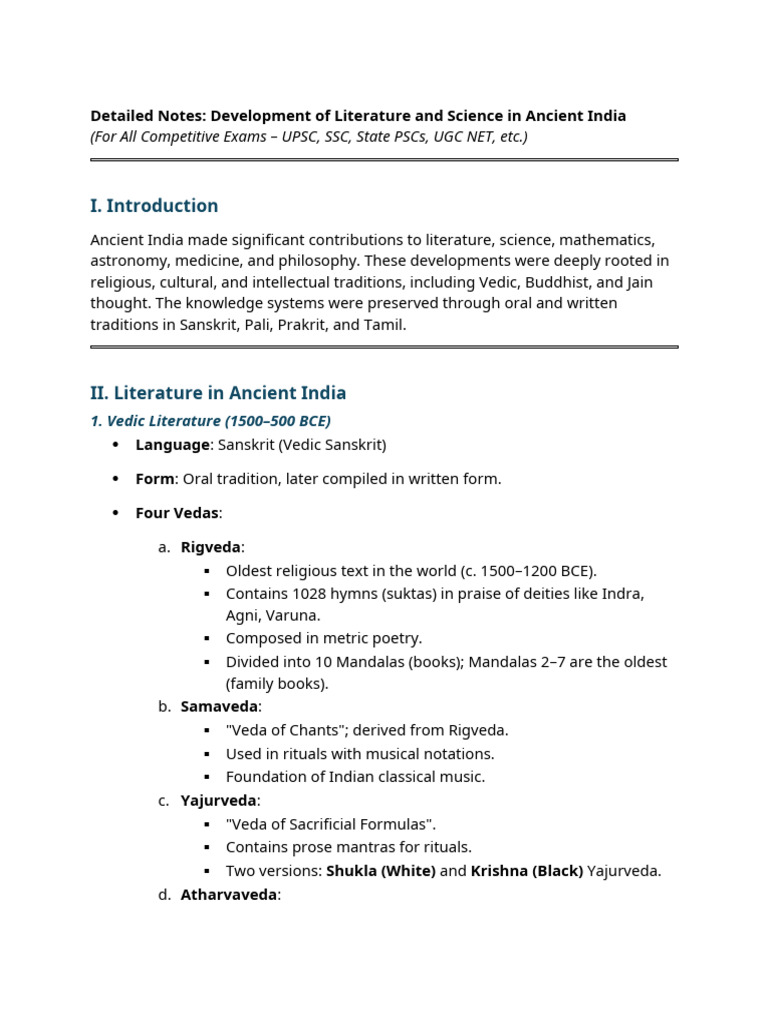 Ancient Indian Literature and Science | PDF | Vedas | Sutra
