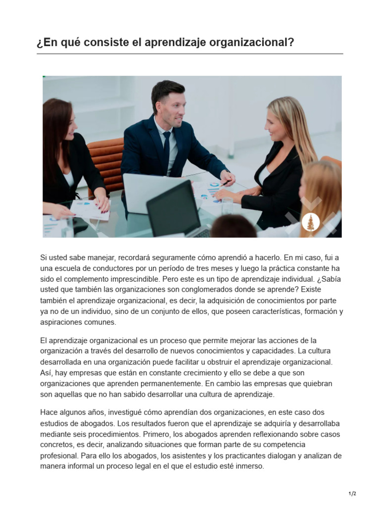 En Qué Consiste El Aprendizaje Organizacional | PDF