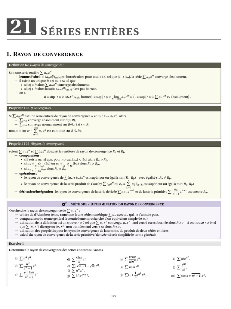 Rayon de convergence des séries entières PDF Série entière Limite — free download