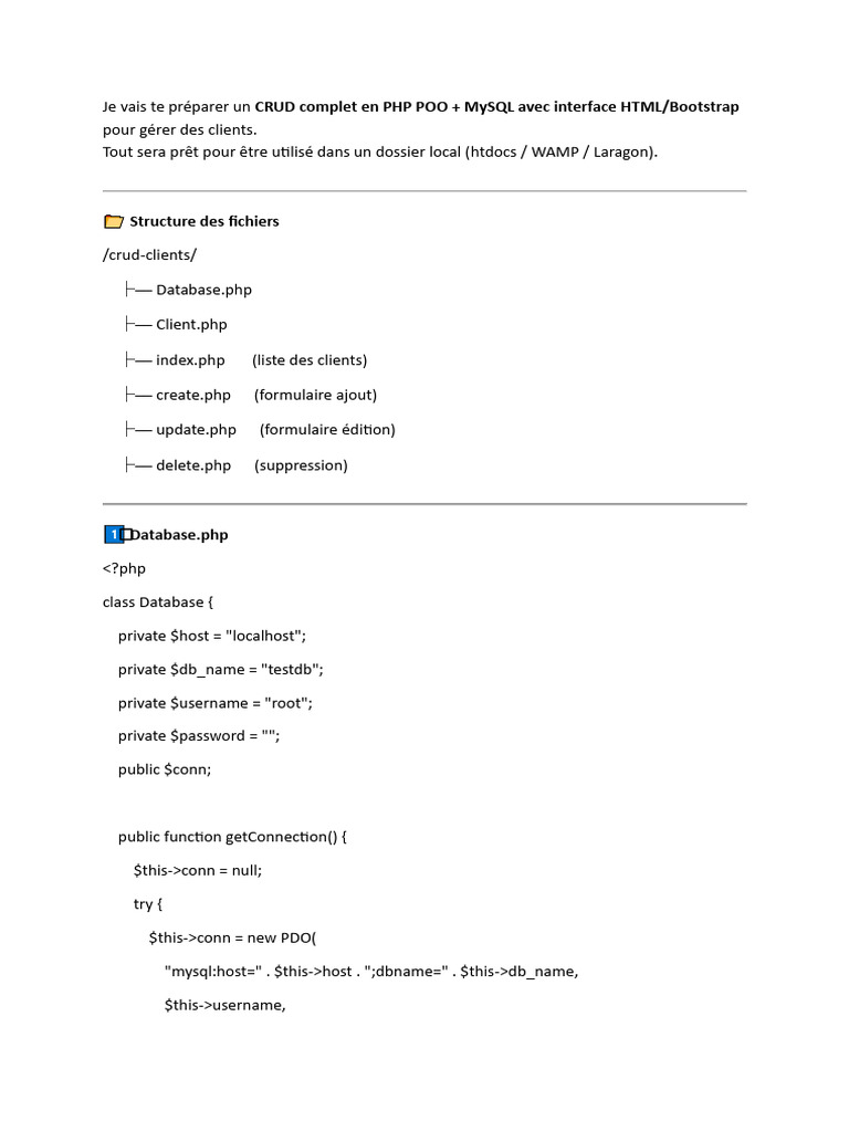 CRUD PHP POO avec Bootstrap et MySQL | PDF | Sql | Software Engineering