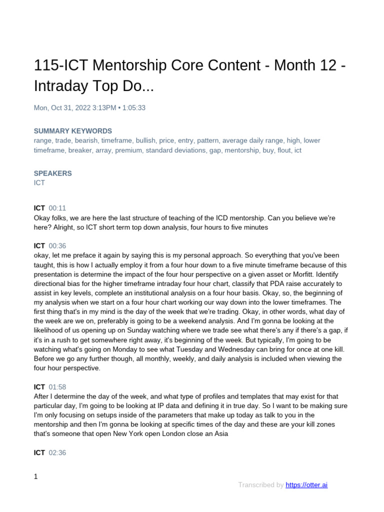 115-ICT Mentorship Core Content - Month 12 - Intraday Top Down Analysis ...