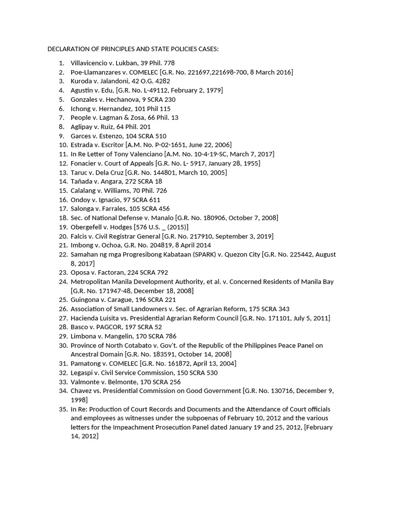 Declaration of Principles and State Policies Cases | PDF | Philippines