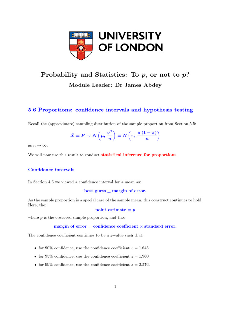 Proportions: Confidence Intervals & Testing | PDF | Confidence Interval ...