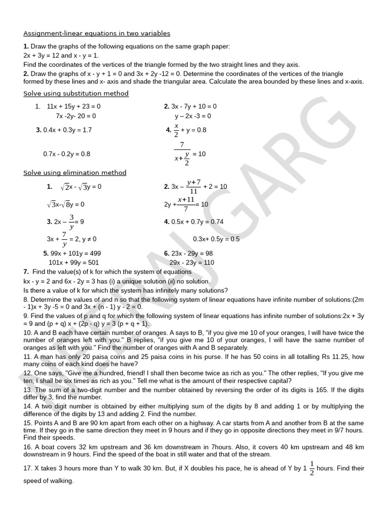 Linear Equations and Graphing Assignments | PDF | Equations | Speed