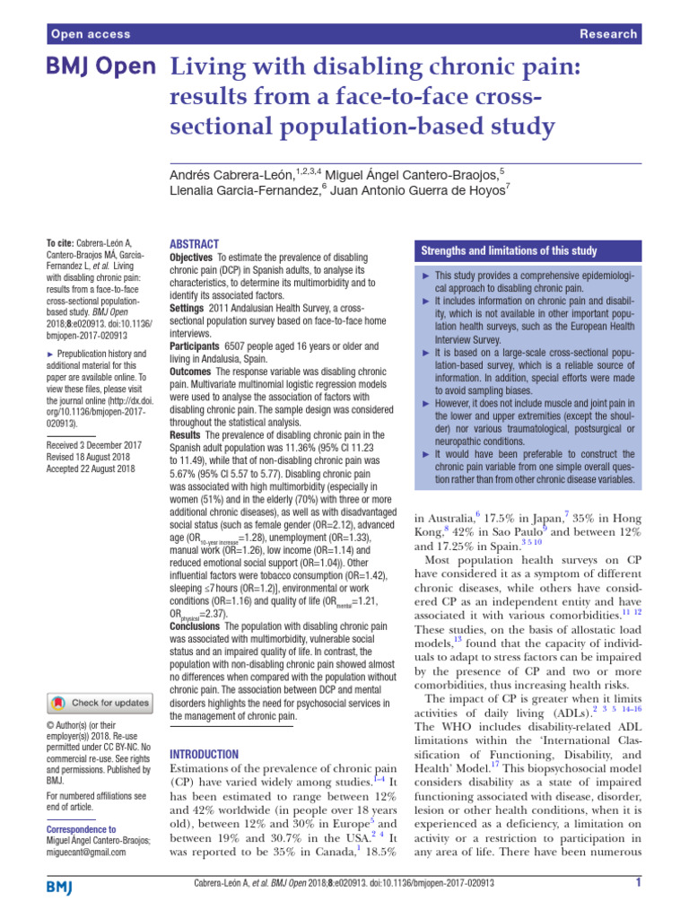 Disabling Chronic Pain in Spain: Study Results | PDF | Headache ...