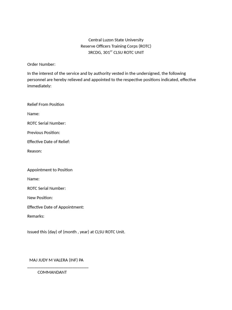 ROTC Personnel Appointment Orders | PDF