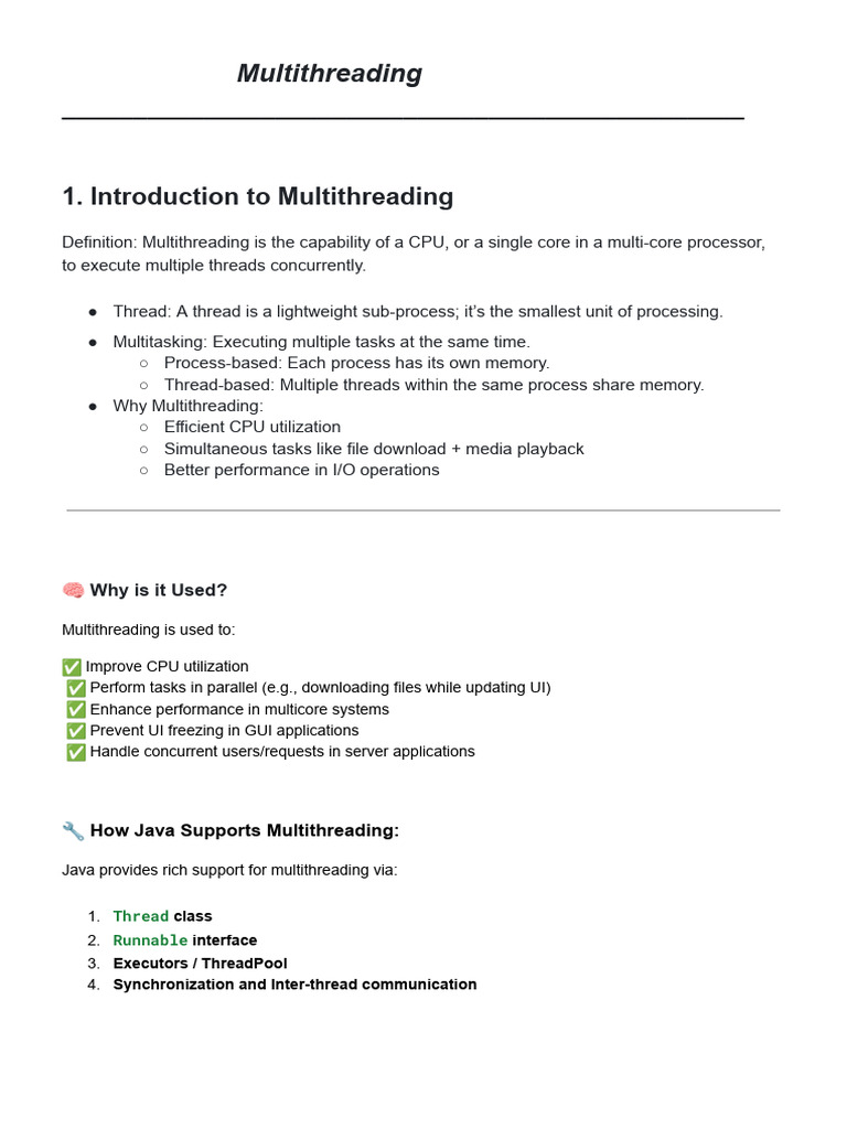 Java Multithreading Guide: Concepts & Methods | PDF | Thread (Computing ...