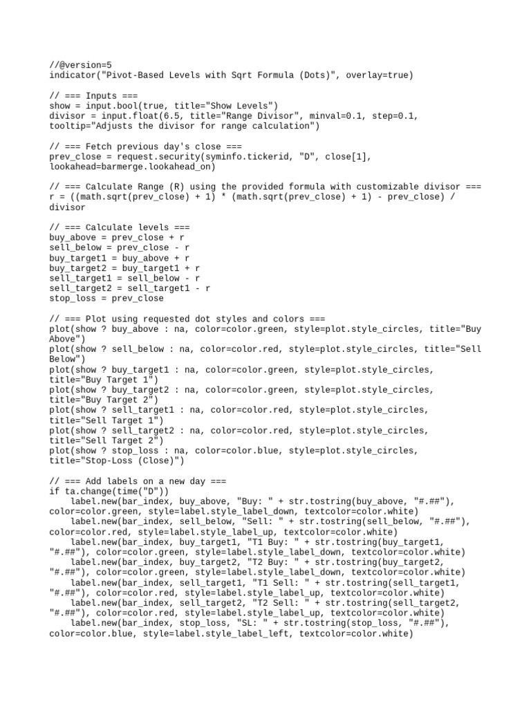 Pivot Levels with Sqrt Formula Script | PDF | Mathematics | Elementary ...