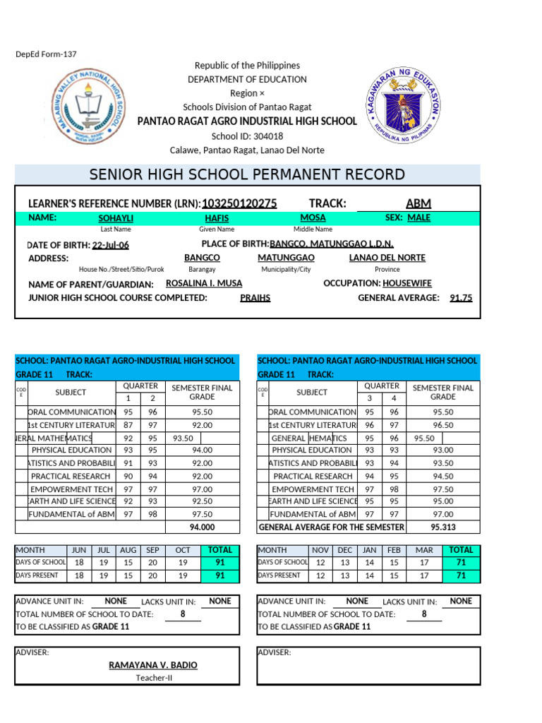 Form 137 Senior High | PDF | Educational Stages