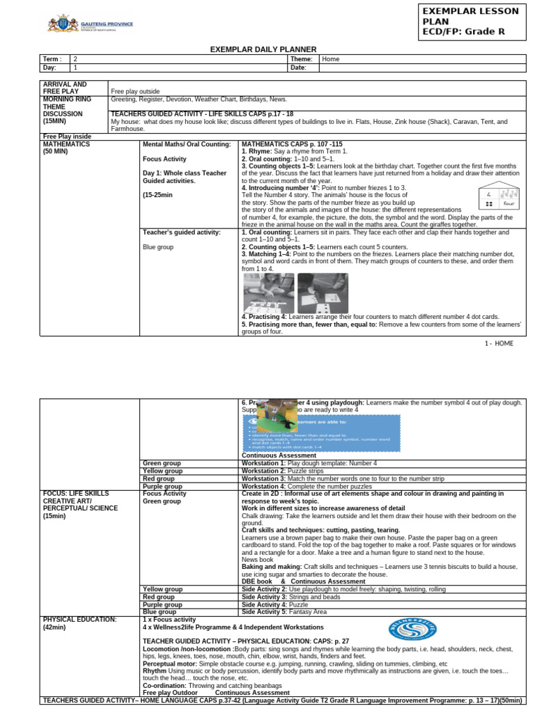 Grade R Daily Planner: Term 2 Overview | PDF | Drawing | Vocabulary