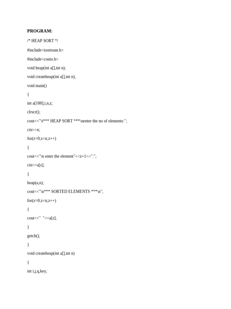 C++ Heap Sort Algorithm Implementation | PDF