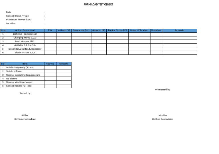 Form Test Load Genset | PDF