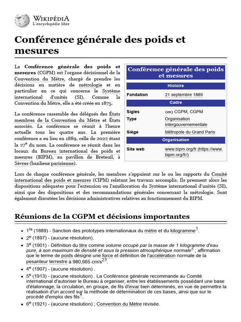 Conférence générale des poids et mesures | PDF | Mètre | Kilogramme