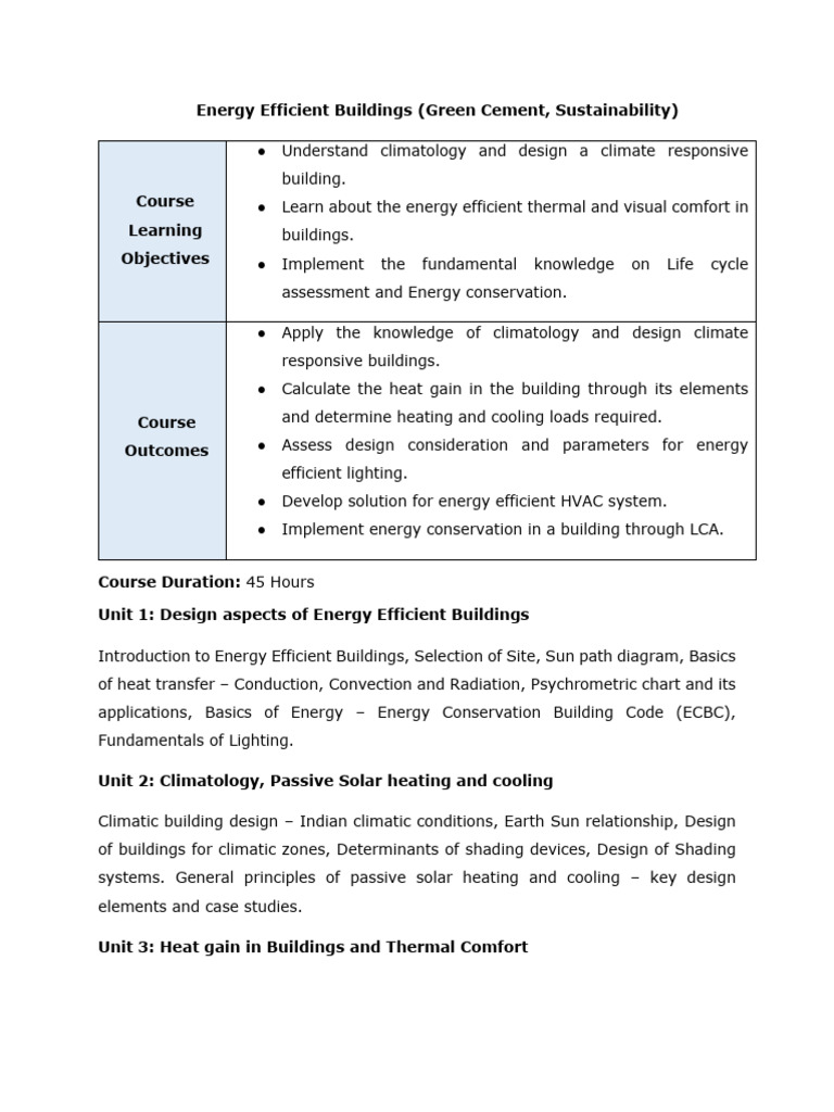 Energy Efficient Building Design Course | PDF | Energy Conservation ...