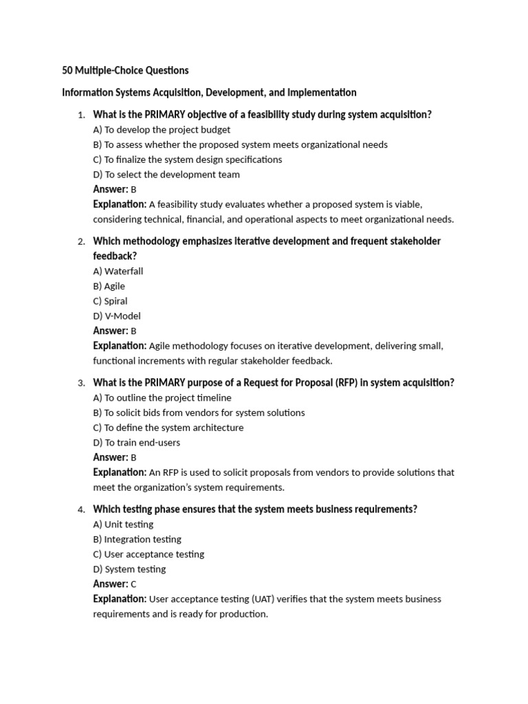 50 MCQs on Information Systems Development | PDF | Software Development ...