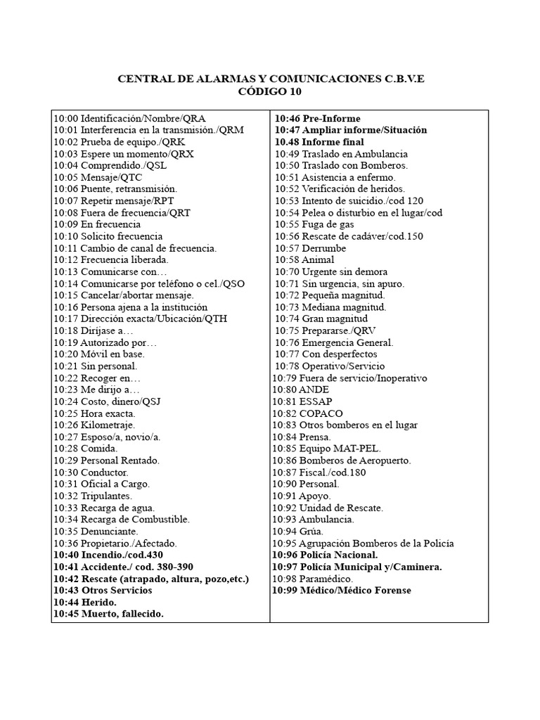 Claves de Código 10 para Emergencias | PDF | Servicios de emergencia ...