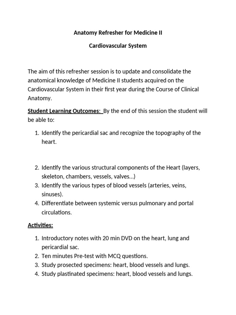 Anatomy Refresher - Docx CVS | PDF