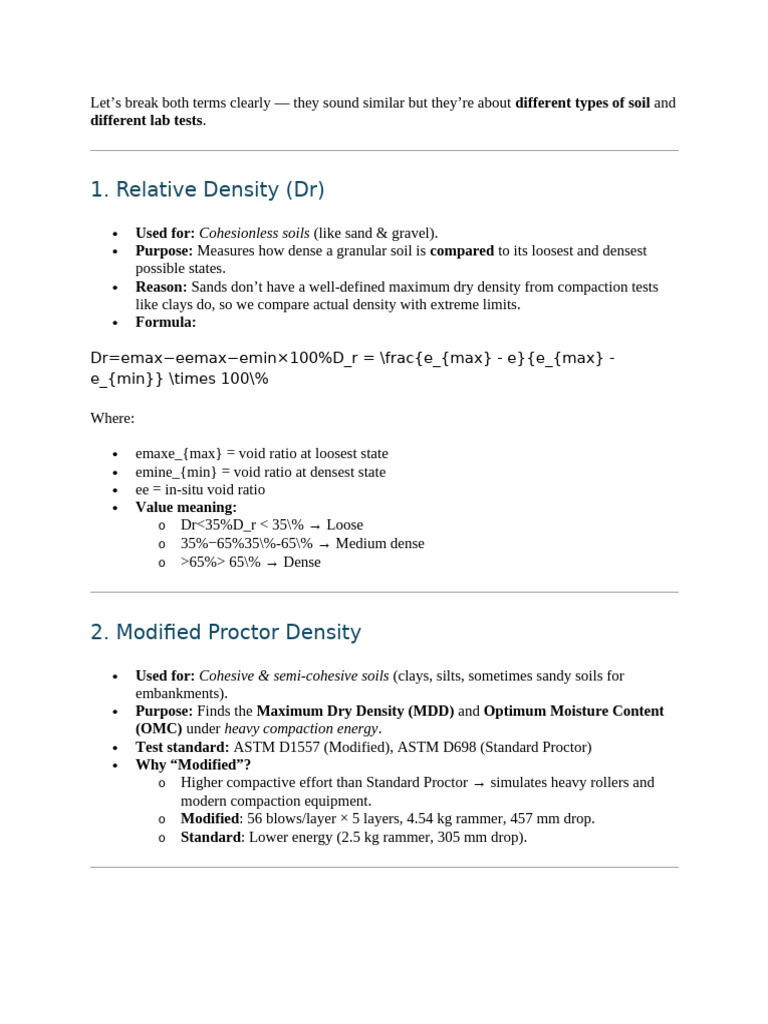 Relative Density vs Modified Proctor Test | PDF | Density | Earth Sciences