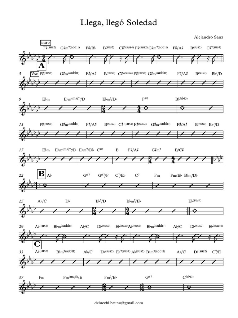 Llega, Llegó Soledad (Ale Sanz) - Partitura Completa | PDF