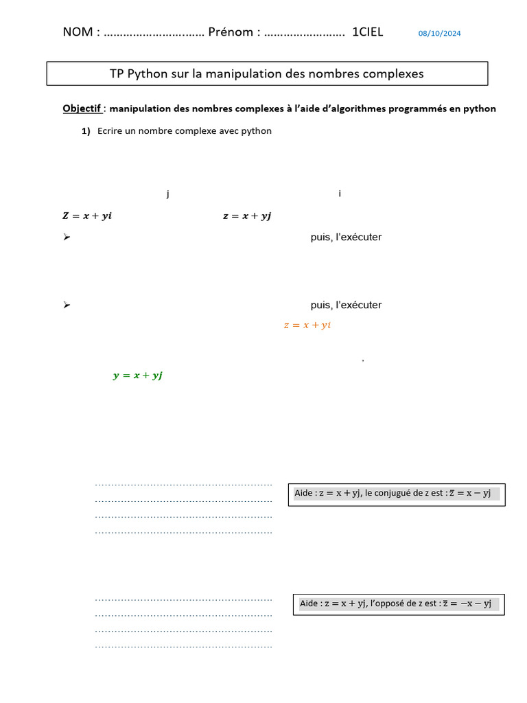 Manipulation des Nombres Complexes en Python | PDF | Nombre complexe ...