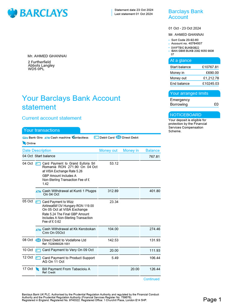 Barclays Bank Payment Receipt | PDF | Debit Card | Payments