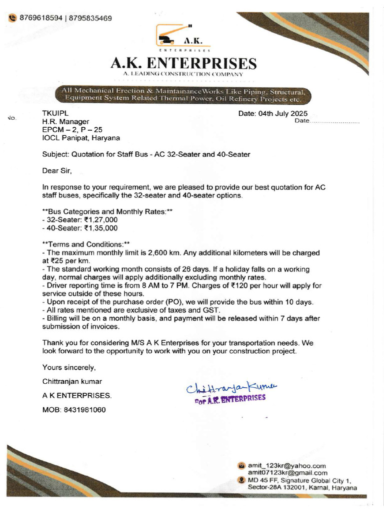Tkuipl Bus Qotation | PDF