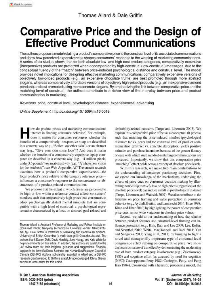 Allard and Griffin (2017) Comparative Price and The Design of Effective ...