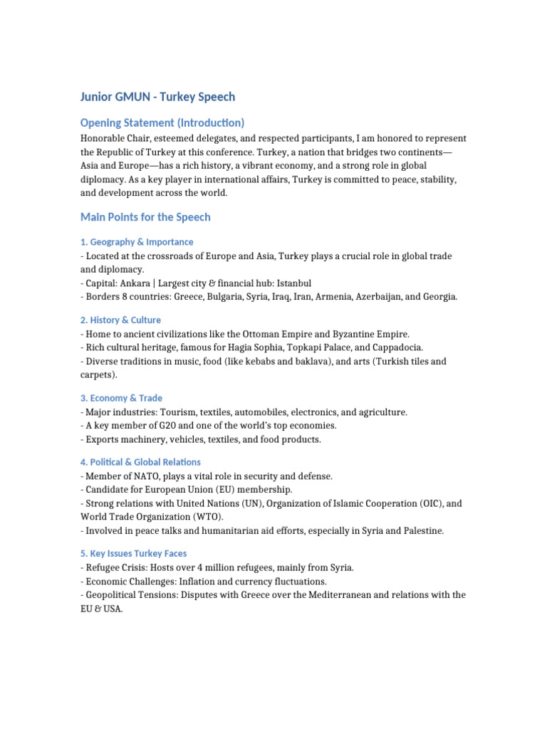 Turkey GMUN Speech | PDF