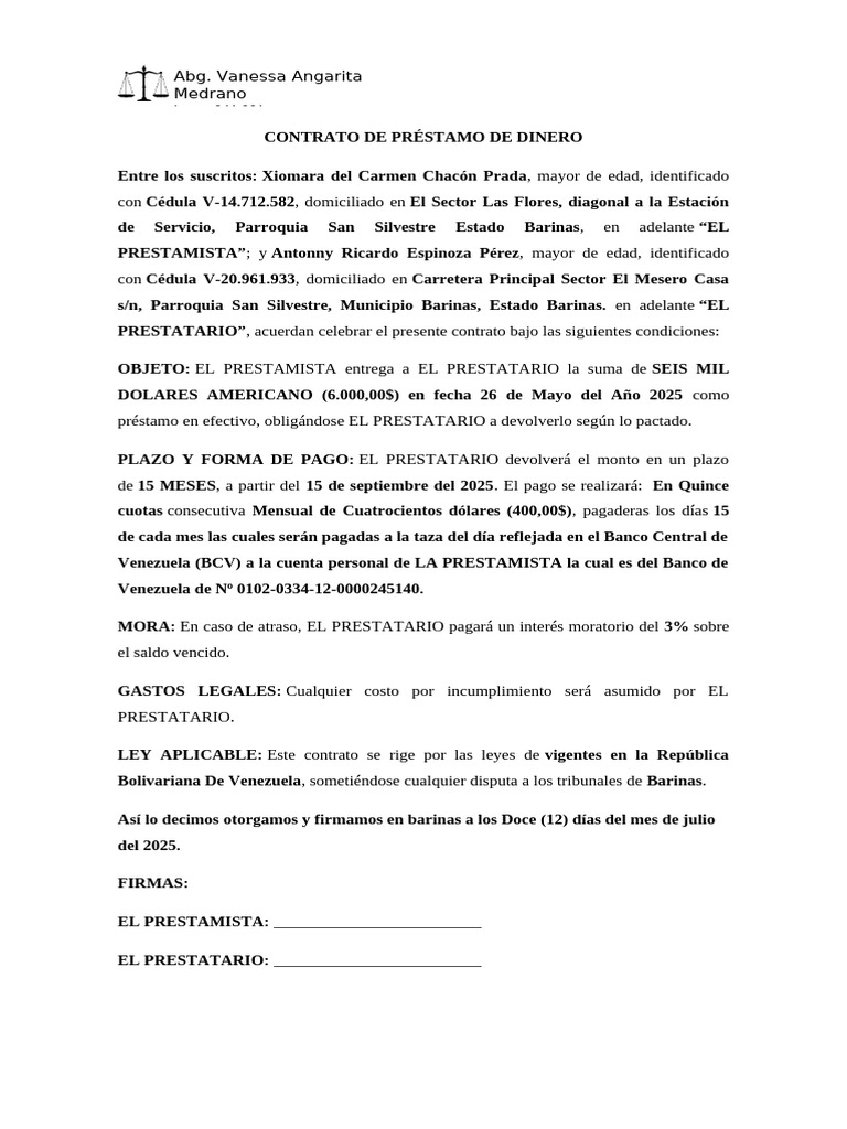 Contrato de Préstamo de Dinero | PDF