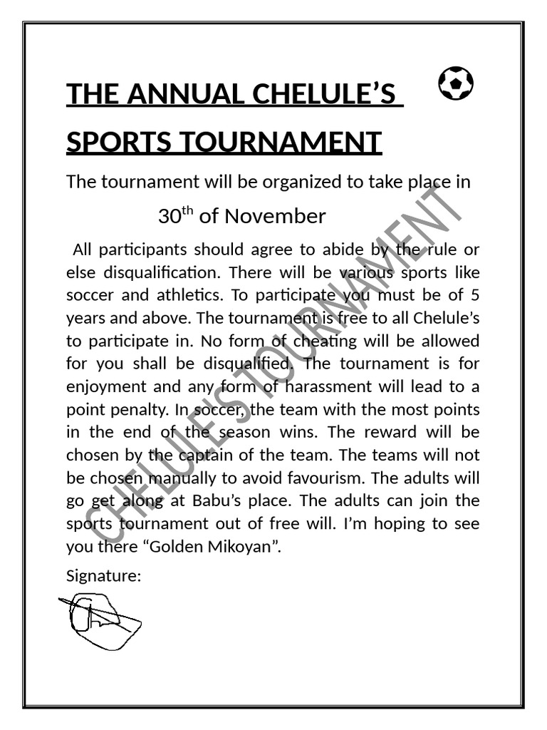 Chelule's Annual Sports Tournament 2023 | PDF