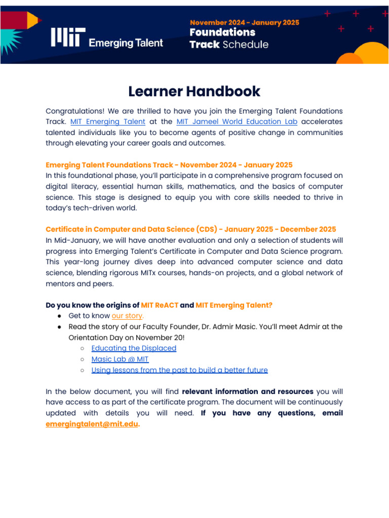 MIT Emerging Talent Learner Handbook | PDF | Science | Social Psychology