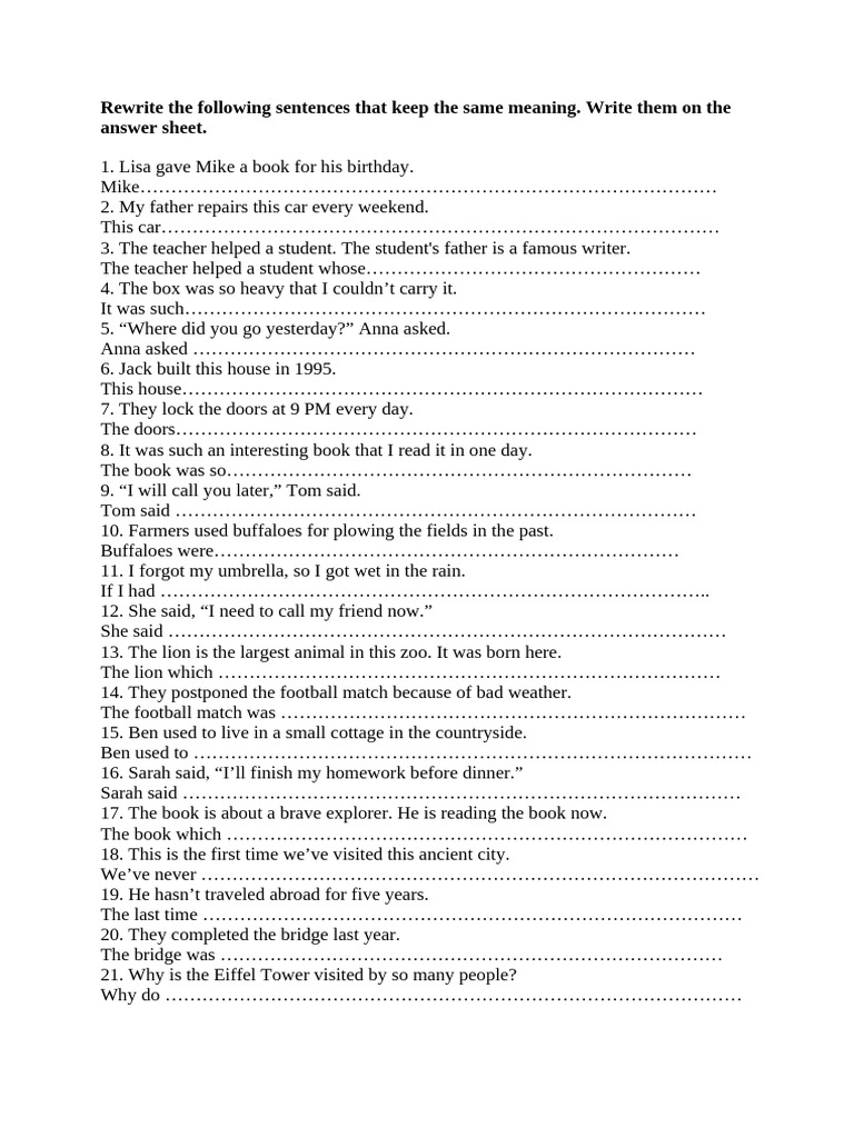Sentence Rewriting Exercises | PDF