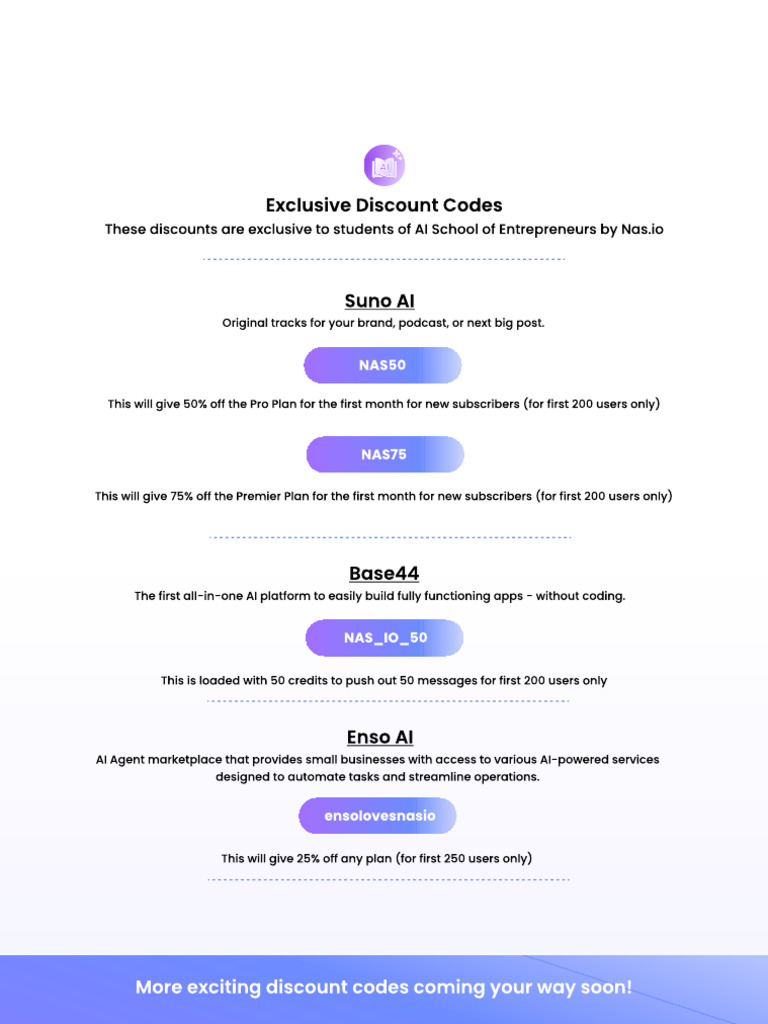 Exclusive AI Discounts for Entrepreneurs | PDF