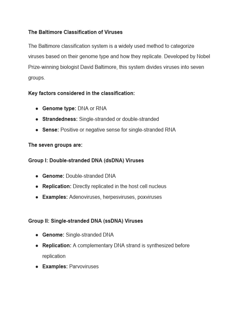 Baltimore Virus Classification Overview | PDF | Virus | Sense ...