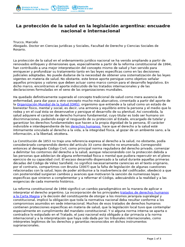 Dels - La Proteccion de La Salud en La Legislacion Argentina Encuadre ...