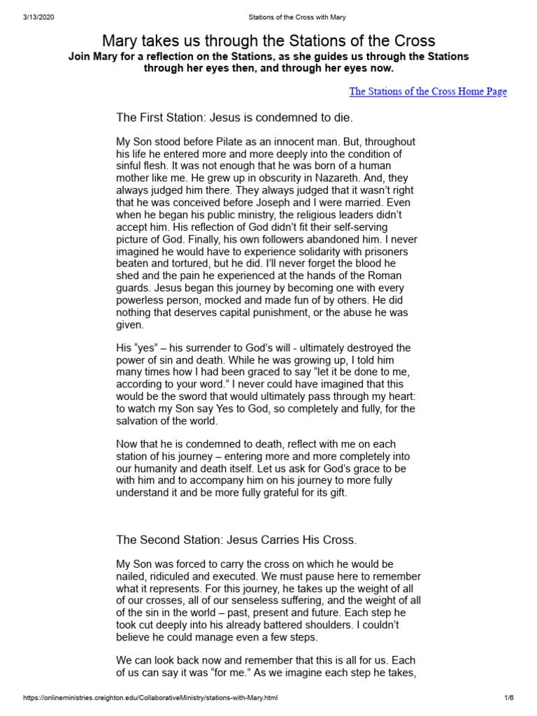 Mary's Perspective on the Stations of the Cross | PDF | Jesus | Mary ...