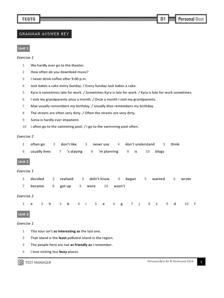 Personal Best B1 Answer Key | PDF