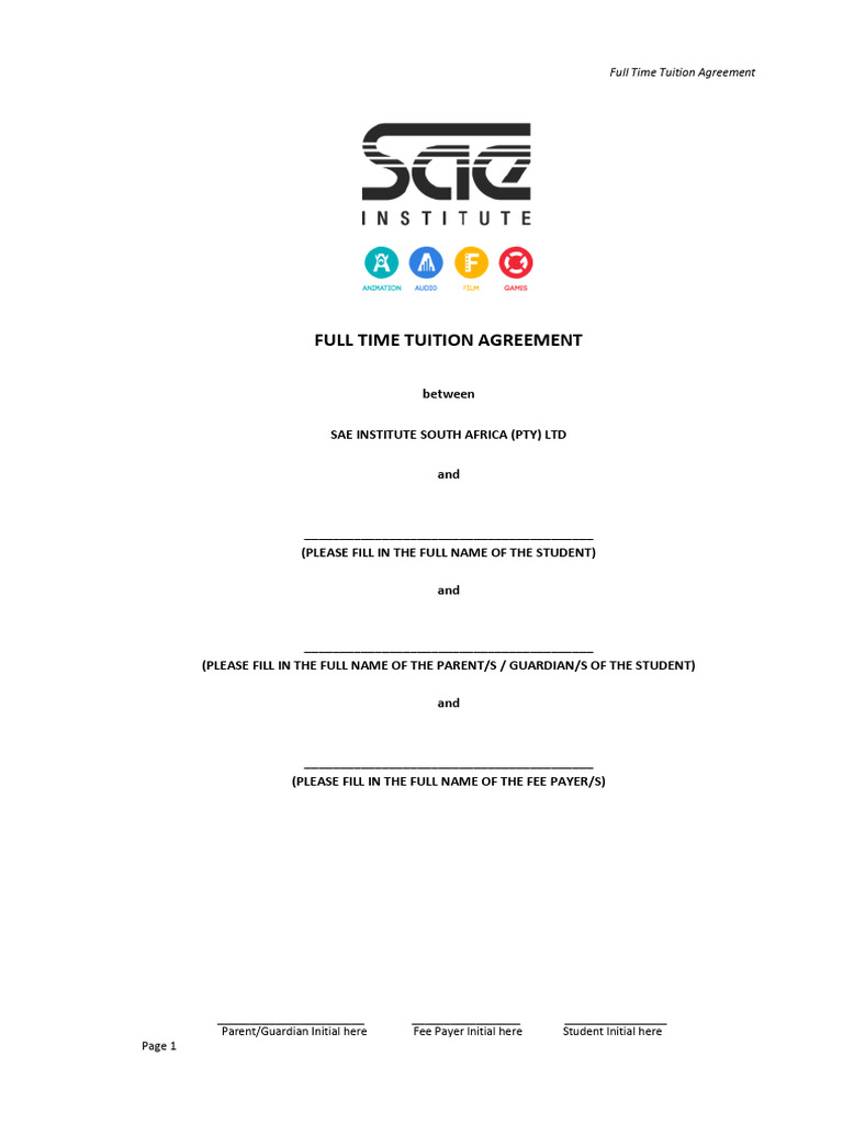 SAE Institute Tuition Agreement 2024 | PDF | Surety | Tuition Payments
