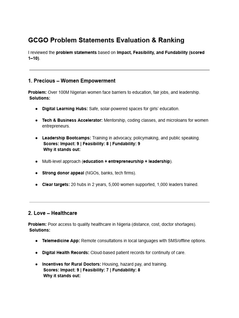GCGO Problem Statements Ranking Analysis | PDF | Vocational Education ...