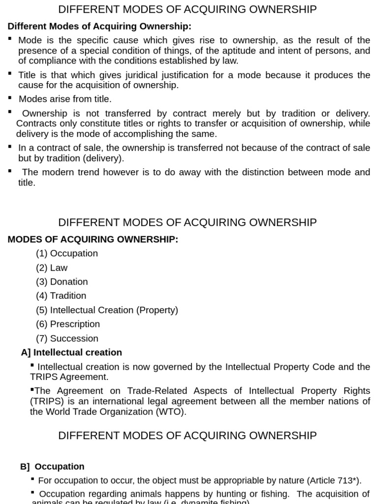 Modes of Acquiring Ownership Explained | PDF | Lease | Property